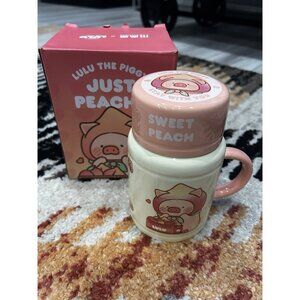 Lulu The Piggy X Kawasimaya Just Peachy ceramic coffee mug with lid